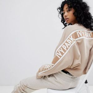 Ivy Park x Beyonce Logo Cropped Sweatshirt With Taped Seams Neutral Tan sz L